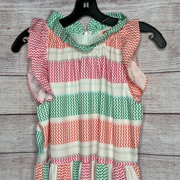 Mazik High Neckline Ruffle Tiered Frock Striped Fun Preppy Colorful Dress Small - Picture 3 of 7